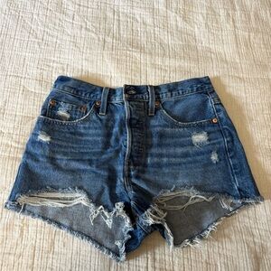 Levi's Blue Distressed Cutoff Denim Shorts